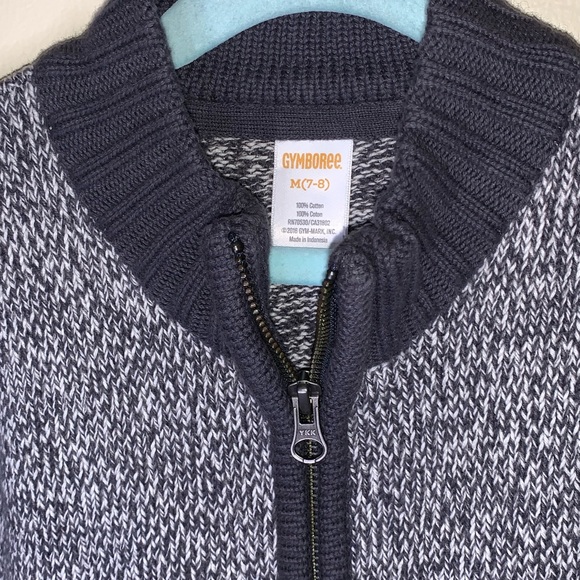 GYMBOREE ZIP CARDIGAN SWEATER JACKET COTTON GRAY WHITE LONG-SLEEVE TOP SHIRT 7-8 - Picture 3 of 11